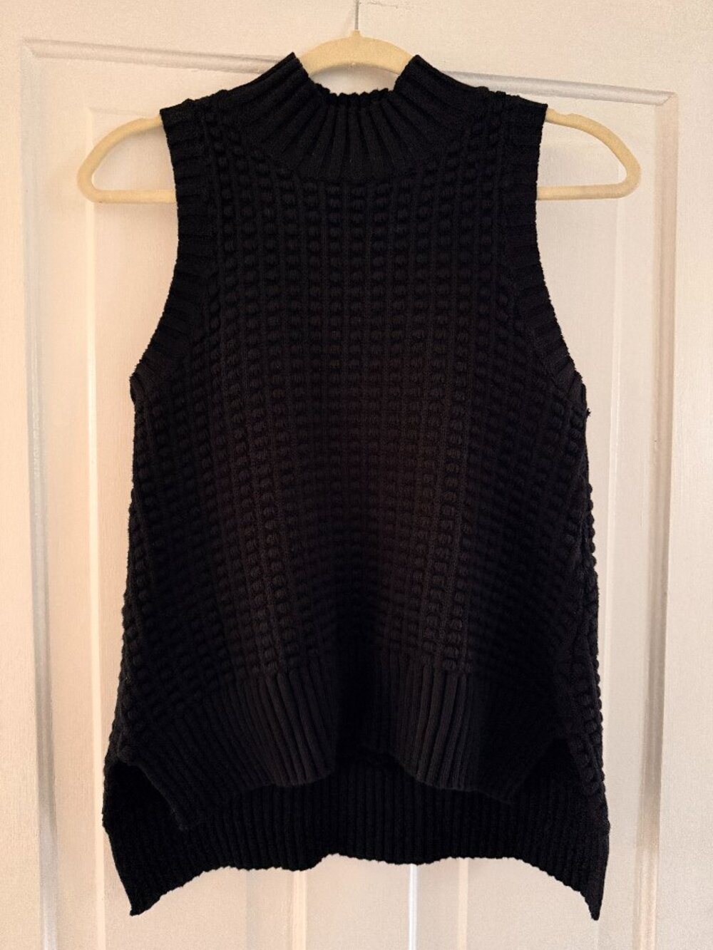 French Connection Mozart Sleeveless Cotton Textured Mock Neck Sweater Vest